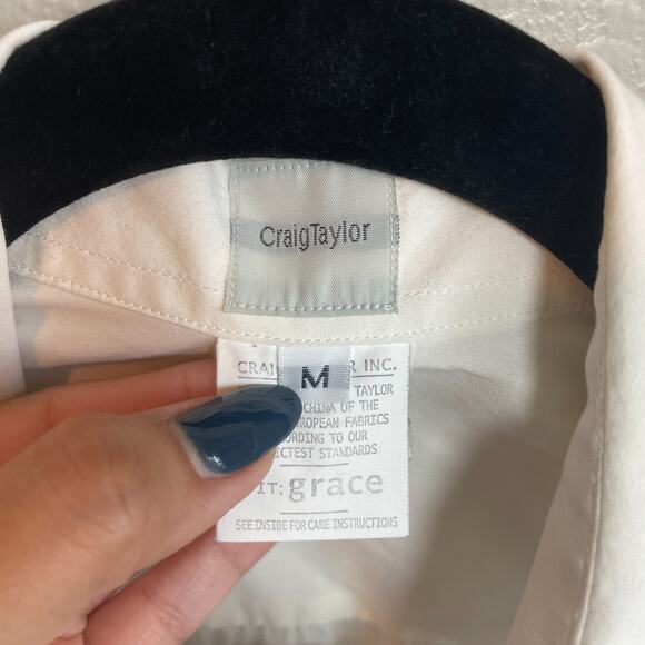 VTG Craig Taylor White Cotton Shirt Sz Medium Shirred Front Grace Fit Academia - Picture 4 of 9